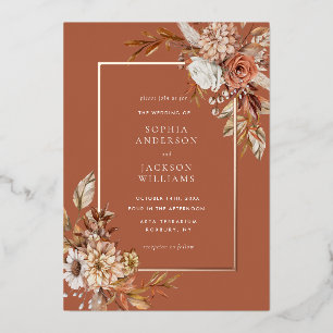Elegante Herbst-Aquarell-Blumenhochzeit-Folien-Ein Folieneinladung