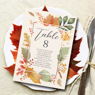 Elegante Herbst-Blatt-Hochzeit-Tischnummer-Karte