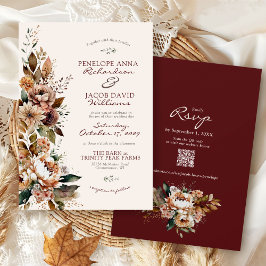 Elegante Herbst-Blumen-Hochzeit in Burgund im Boho Einladung