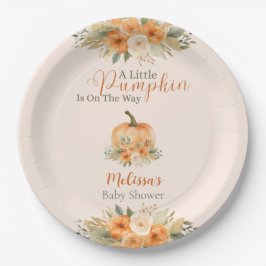 Elegante Herbst-Blumen-Orange-Kürbis-Baby-Party Pappteller