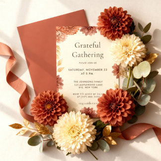 Elegante Herbst-Blumen-Thanksgiving-Dinnerparty Einladung