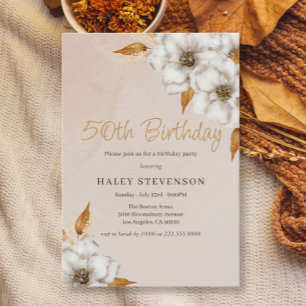 Elegante Herbst-Boho-Chic-Floral-50-Geburtstagsfei Einladung