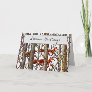Elegante Herbst-Fox-Holzbaum-Malerei Poesie Karte