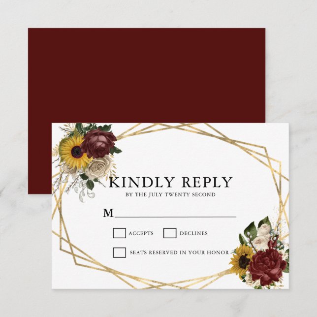 Elegante Herbst-Hochzeit mit geometrischen Rahmen RSVP Karte (Vorne/Hinten)