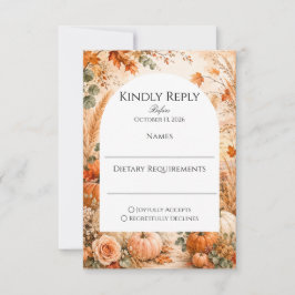 Elegante Herbst-Hochzeitskarte mit Kürbissen RSVP Karte