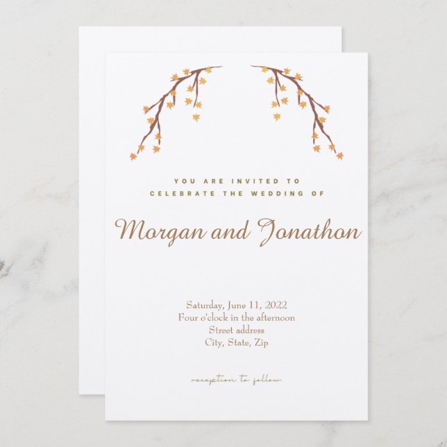 Elegante Herbst-Hochzeitskollektion Einladung (Vorne/Hinten)