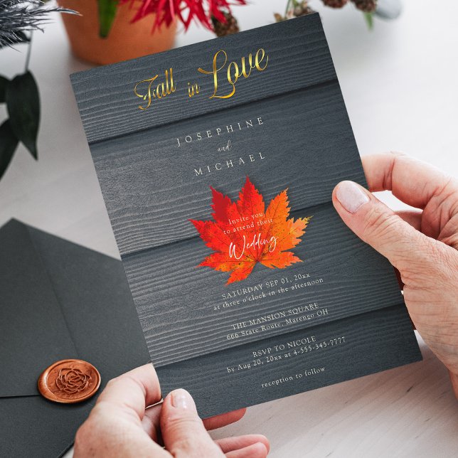 Elegante Herbst-Liebe | Gold Script-Hochzeit im He Einladung (Autumn Love _ Gold Script Fall Wedding Invitation)