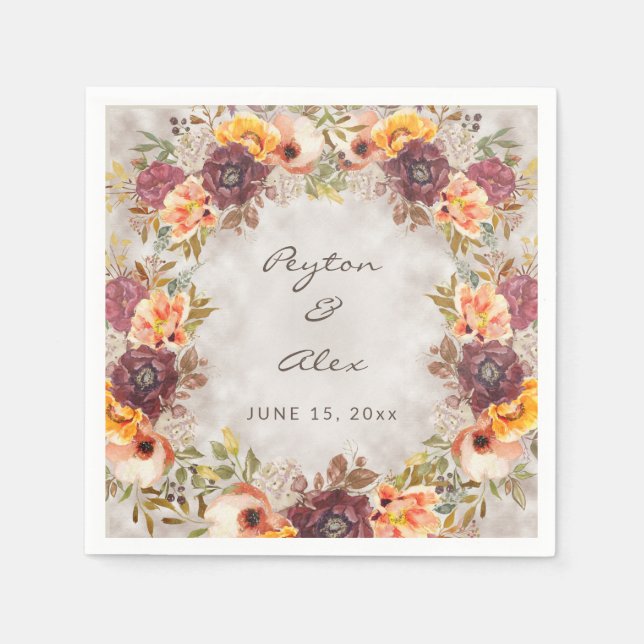 Elegante Herbst Orange Burgund Hochzeit Serviette (Vorderseite)