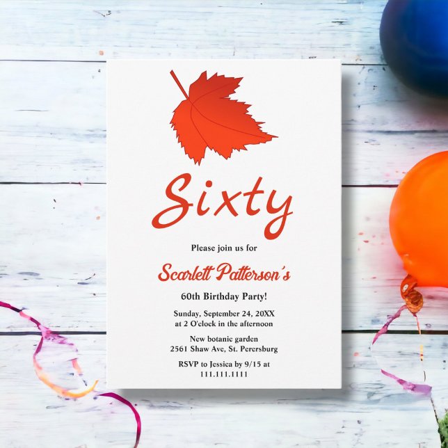 Elegante Herbst Rote Blätter Boho Fall 60. Geburts Einladung (Von Creator hochgeladen)