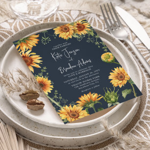 Elegante Herbst-Sonnenblumen-Blumen-&-Navy-Hochzei Einladung