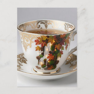 Elegante Herbst-Wasserfall-Tasse mit Goldrand Postkarte