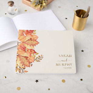 Elegante Herbst-Wasserfarben-Blätter Hochzeit im H Gästebuch