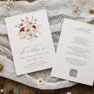 Elegante Herbst-Wildblumen-Hochzeit Alles in Einem Einladung