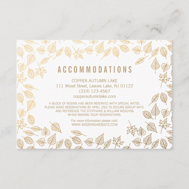 Elegante Herbstausgabe Gold Unterkunftskarte Begleitkarte (Vorderseite)