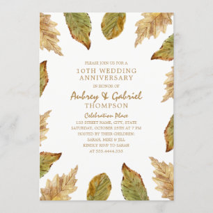 Elegante Herbstblätter 10. Hochzeitstag-Jubiläum Einladung