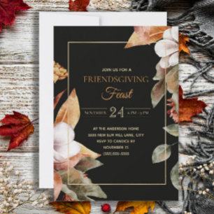 Elegante Herbstblätter Black Friendsgiving-Feier Einladung