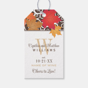 Elegante Herbstblätter fallen Hochzeit Wein Gesche Geschenkanhänger