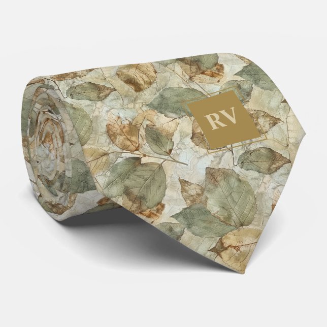 Elegante Herbstblätter fallen Monogramm Krawatte (Gerollt)