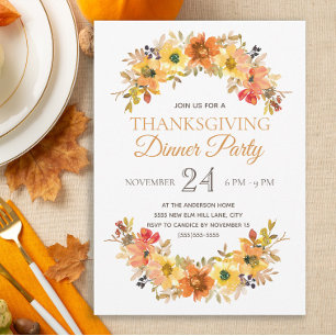Elegante Herbstblätter Florales Thanksgiving-Dinne Einladung