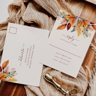 Elegante Herbstblätter Herbsthochzeit RSVP Postkarte
