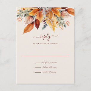 Elegante Herbstblätter Herbsthochzeit RSVP Postkarte