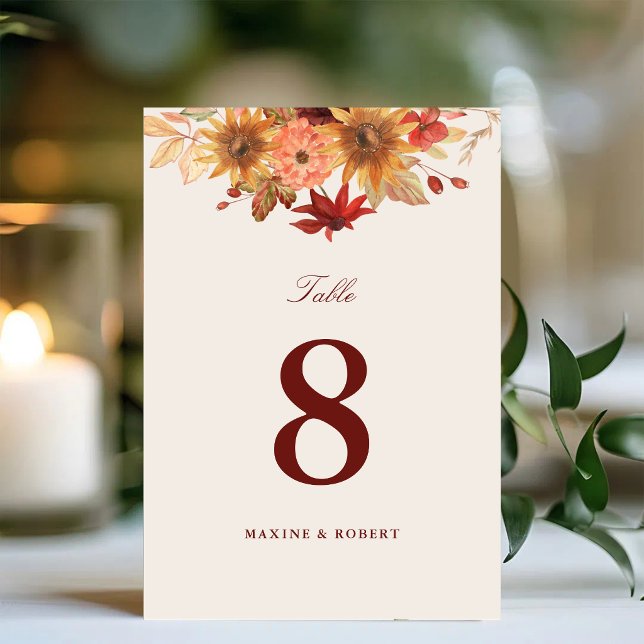 Elegante Herbstblätter Herbsthochzeit Tischnummer (Elegant fall leaves table number adds warm autumn charm to your wedding tables.)