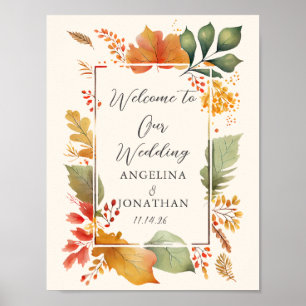 Elegante Herbstblätter Hochzeit Poster