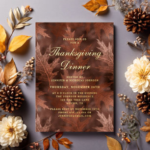 Elegante Herbstblätter Thanksgiving-Dinnerparty Go Folieneinladung