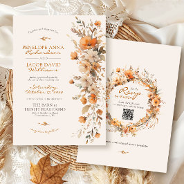 Elegante Herbstblumen Elfenbein Rustikale Hochzeit Einladung