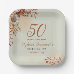 Elegante Herbstblumen Grün 50. Geburtstag Pappteller
