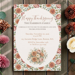 Elegante Herbstblumen Happy Thanksgiving individue Einladung