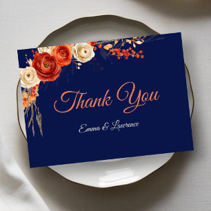 Elegante Herbstblumen Orange Terrakotta marineblau Dankeskarte