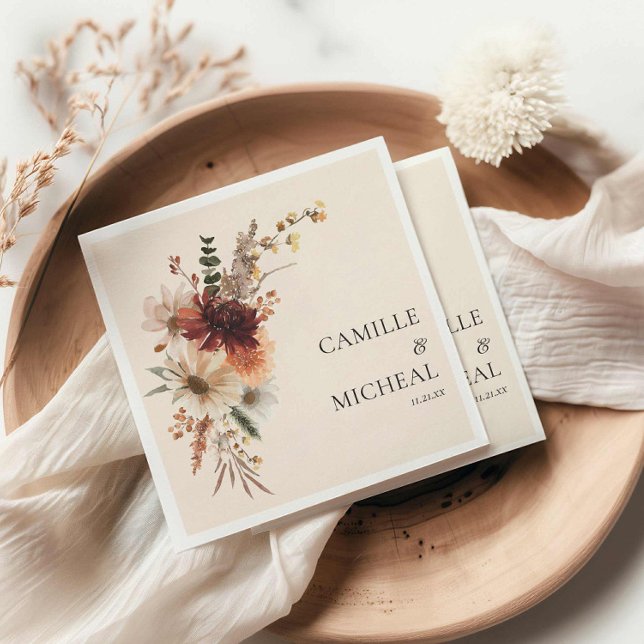 Elegante Herbstblütenhochzeit Serviette (Fall Floral Wedding Paper Napkins)