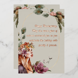 Elegante Herbstfee Blumig Roségold Schrift Folien Feiertagskarte