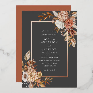 Elegante Herbstflora Hochzeitsfoil Folieneinladung