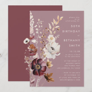 Elegante Herbstfloral Mauve Geburtstagsparty Einladung
