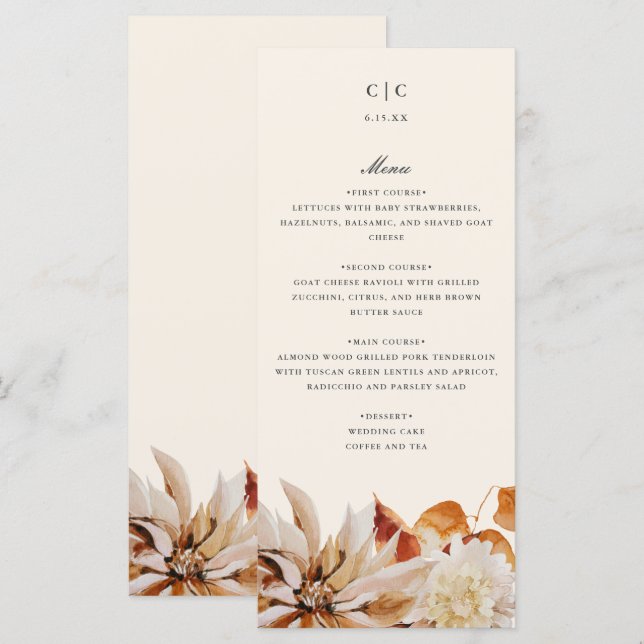 Elegante Herbstflorale Hochzeitskarte Programm (Vorne/Hinten)