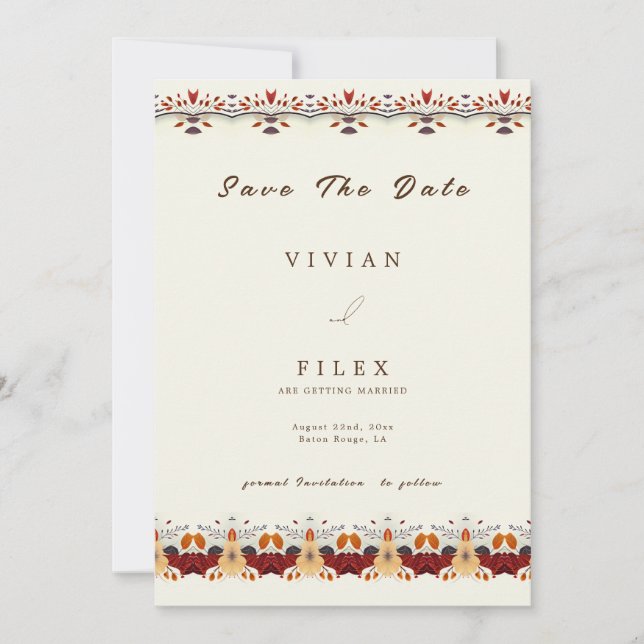 Elegante Herbstflorallinie Save the Date Karte (Vorderseite)