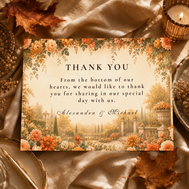 Elegante Herbstgartenhochzeit Dankeskarte (Von Creator hochgeladen)