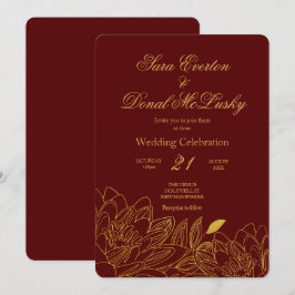 Elegante Herbsthochzeit in Burgund und Gold Einladung