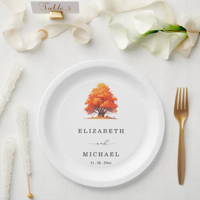 Elegante Herbsthochzeit Rustikale Herbstbaumhochze Pappteller (Hochzeit)