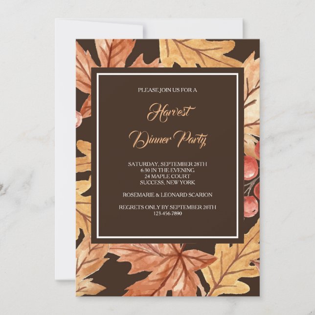 Elegante Herbstlaub Einladung (Vorderseite)