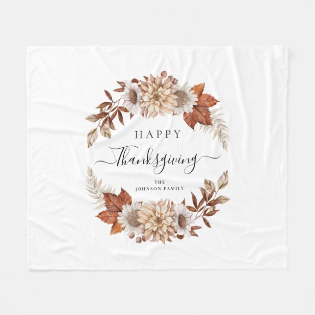 Elegante Herbstlaub glücklich Thanksgiving Fleecedecke (Vorderseite (Horizontal))