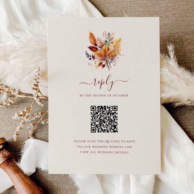 Elegante Herbstlaub Herbst QR-Code Hochzeit RSVP Karte (Von Creator hochgeladen)