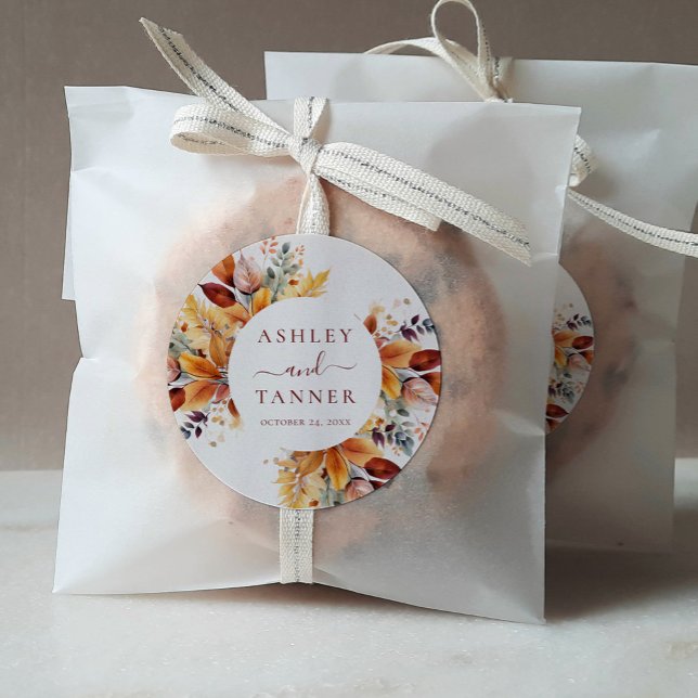 Elegante Herbstlaub Herbsthochzeit Runder Aufkleber (Von Creator hochgeladen)