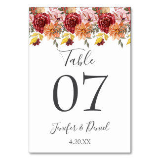 Elegante Herbstlaub Herbsthochzeit Tischnummer