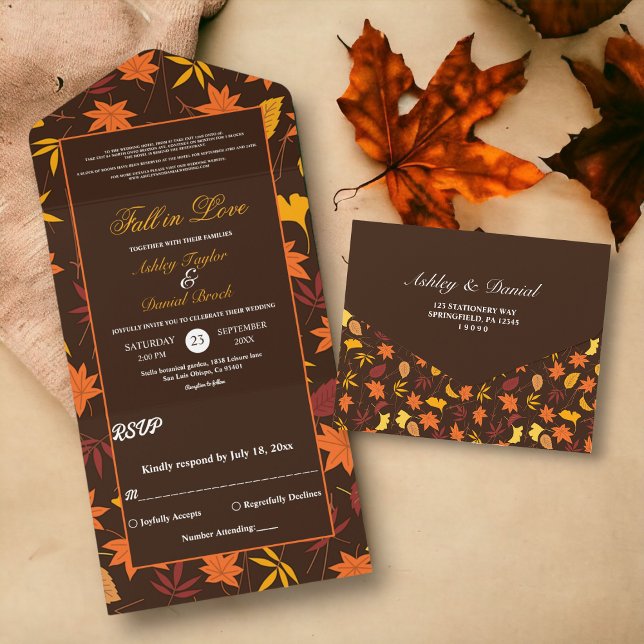 Elegante Herbstlaub Hochzeit im Herbst All In One Einladung (Von Creator hochgeladen)