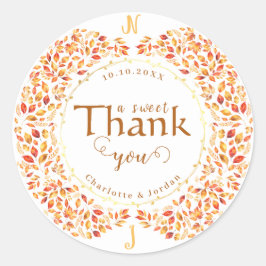 Elegante Herbstlaub Rustikale Terracotta Hochzeit Runder Aufkleber