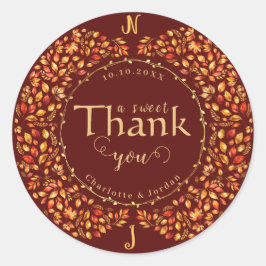 Elegante Herbstlaub Rustikale Terracotta Hochzeit Runder Aufkleber
