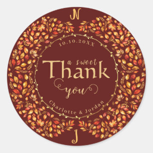 Elegante Herbstlaub Rustikale Terracotta Hochzeit Runder Aufkleber